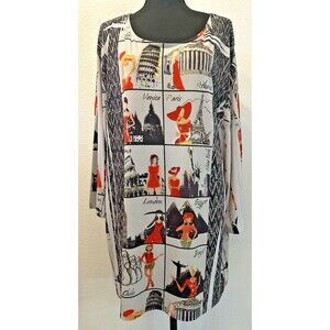 Vintage Investments World Traveler Tunic Top Paris, London, Egypt Plus Size 3X